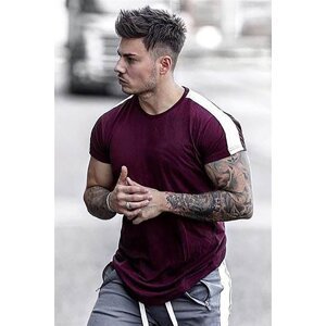 Madmext Maroon T-Shirt with Side Stripes 4100