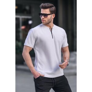 Madmext Colored Gray Zipper Collar Men's T-Shirt 6086