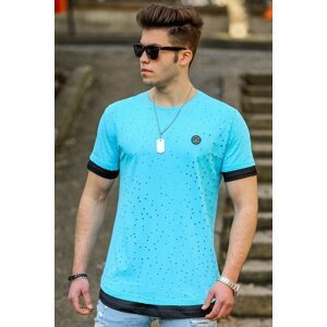 Madmext Turquoise Men's Torn Detailed T-Shirt 4489