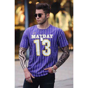 Madmext Purple Stripe Detail Printed T-Shirt 3008