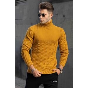 Madmext Mustard Turtleneck Knitted Patterned Sweater 4655