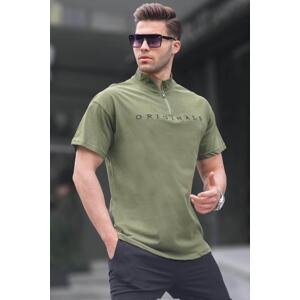 Madmext Khaki Zipper Collar Men's T-Shirt 5858