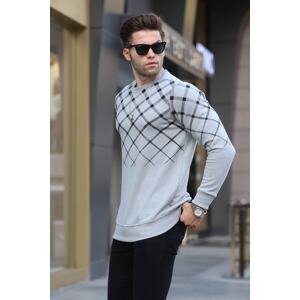 Madmext Dyed Gray Patterned Crewneck Knitwear Sweater 6019