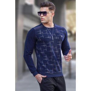 Madmext Navy Blue Patterned Crewneck Knitwear Sweater 5968
