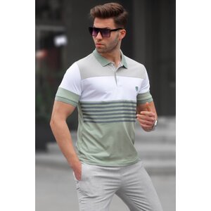 Madmext Men's Mint Green Polo Neck Striped T-Shirt 5865