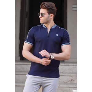 Madmext Navy Blue Polo Collar Men's T-Shirt 9281