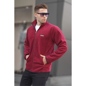Madmext Men's Claret Red Anti-pilling Standing Collar Zippered Fleece Sweatshirt 6045