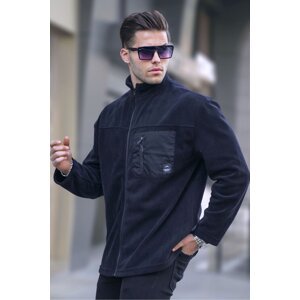 Madmext Black Men's Stand-Up Collar Zippered Windproof Outdoor Fleece Sweatshirt 6046.