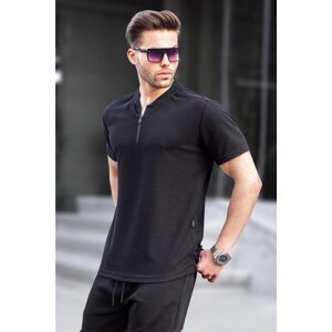 Madmext Black Zipper Collar Men's T-Shirt 6086