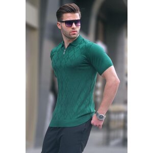 Madmext vzorované pletené zboží zelené rolákové tričko 6357