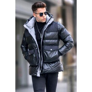 Madmext Black Hooded Puffy Coat With Pocket Detailed 5744