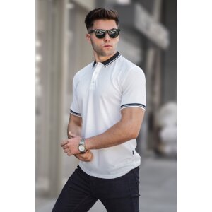 Madmext Basic White Polo Neck T-Shirt 5893