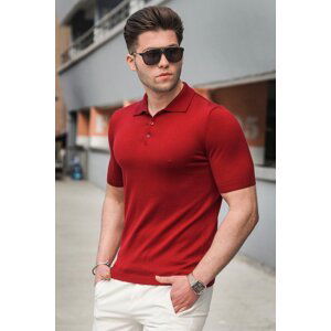 Madmext Men's Claret Red Polo Collar Knitwear T-Shirt 5078