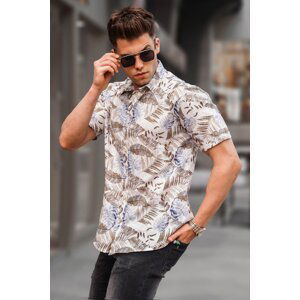 Madmext Men's Brown Short Sleeved Patterned Shirt 5550