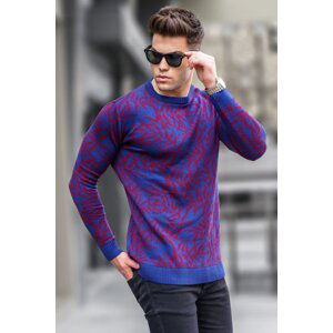 Madmext Light Navy Blue Patterned Crewneck Knitwear Sweater 5767