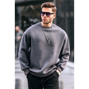 Madmext Smoked Crewneck Oversized Men's Charcoal Basic Sweatshirt 6048