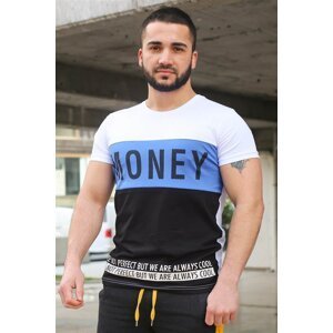 Madmext Color Block Text Detailed White T-Shirt 3077
