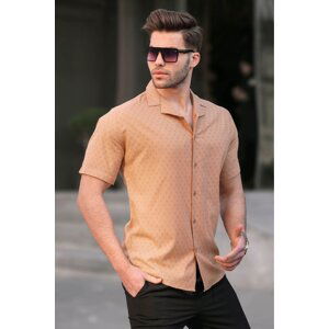 Madmext Camel Slim Fit 100% Cotton Short Sleeve Men's Shirt 5585