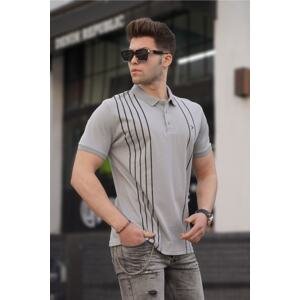 Madmext Men's Polo Collar Gray Painted T-Shirt 5822