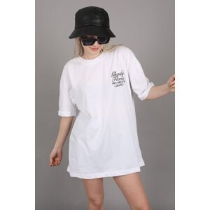 Madmext White Printed Oversized T-Shirt