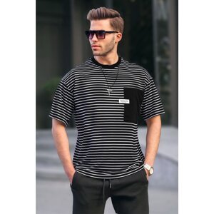 Madmext Black Striped Patches Men's T-Shirt 6085