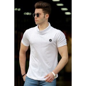 Madmext Men's White T-Shirt with a Shawl Collar 4554