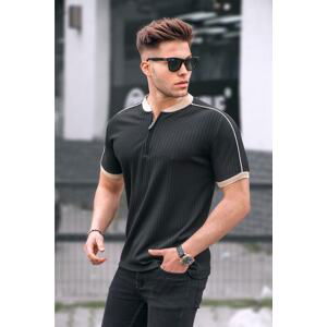 Madmext Black Zipper Collar Men's Combed Combed Cotton T-Shirt.