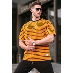 Madmext Men's Yellow Basic Striped Crew Neck T-Shirt 6064