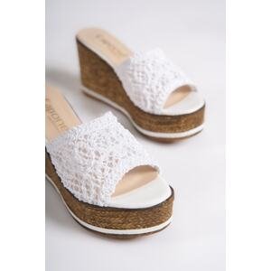Capone Outfitters Capone Wedge Heel Lace Women's White Slippers