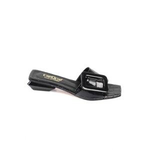 Capone Outfitters Capone Buckle Low Heeled Black Women's Slippers