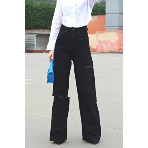 Madmext Black Torn Detailed Palazzo Jeans