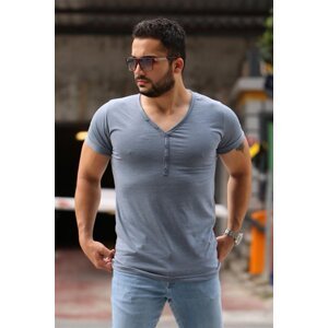 Madmext Smoked Basic T-Shirt with Buttons 4052