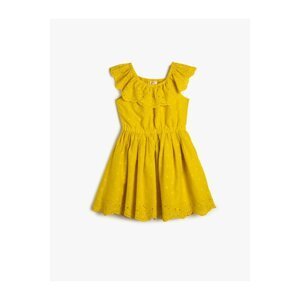 Koton Ruffled Midi Dress with Scalloped Loose Collar Cotton Lined.