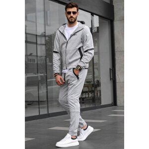 Madmext Gray Men's Tracksuit with a Zippered Hoodie 6393