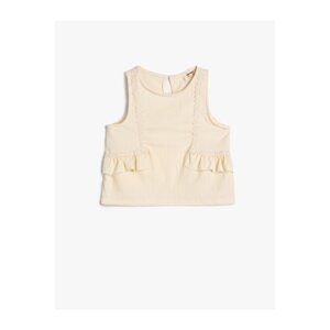 Koton Frill Sleeveless Top, Round Neck With Button Closure at the Back.