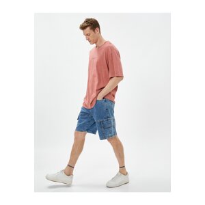 Koton Denim Shorts with Cargo Pocket and Button Stitching Detail Cotton