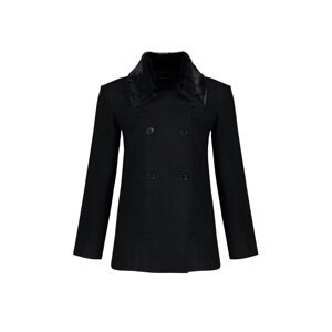 Trendyol černý kožešinový límec Detailní vlněný kabát