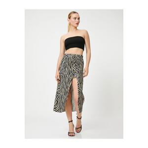 Koton Midi Skirt with Draping and Slits, Linen Blend.