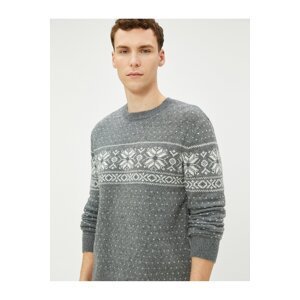 Koton Crew Neck Sweater Ethnic Pattern Wool Blend