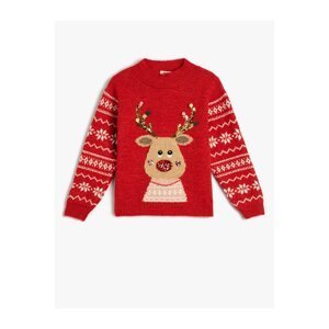 Koton Christmas Sweater Deer Pattern Crew Neck Sequined Detailed