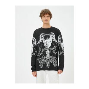 Koton Skull Printed Sweater Crew Neck Long Sleeved