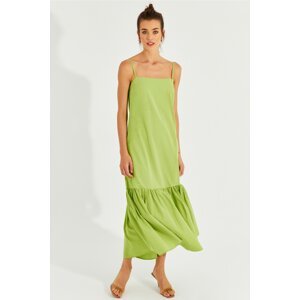 Cool & sexy dámské pistáciově zelená sukně s volánkovým ramínkem midi šaty