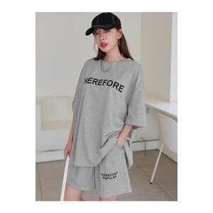 Know Women's Gray Therefore Printed Oversize Shorts Set
