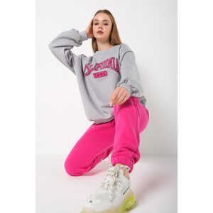 Know Women's Gray Pink California 1991 Printed Oversized Bottoms and Tracksuits Set