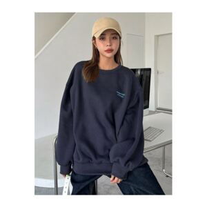 Know Women's Navy Staggertly Printed Crew Neck Sweatshirt