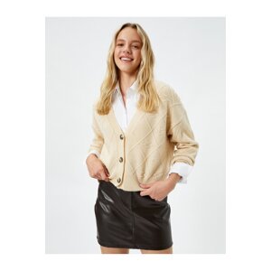 Koton Knitwear Cardigan Buttoned Textured V-Neck Long Sleeve