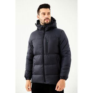 River Club Men's Navy Blue Fibrous Hooded Water And Windproof Puffer Winter Coat