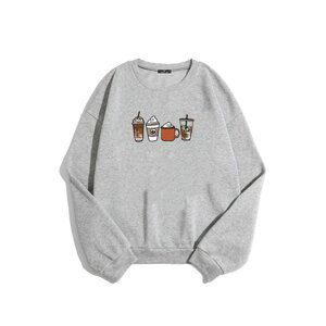 Know Women's Gray Oversize Coffee Printed Sweatshirt