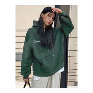 Know Women's Dark Green Confidence Printed Hooded Sweatshirt