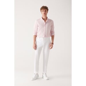 Avva Men's White Soft Textured Trousers with a Flexible Waist